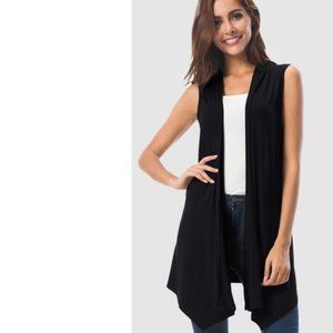Women's Sleeveless Draped Open Front Cardigan Vest Asymmetric Hem Size XL